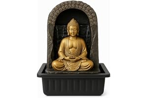JROSE COLLECTIONS Indoor Buddha Water Fountain – 40cm Tabletop Meditation Feature with Plug | Serene Zen Decor for Home, Office, Yoga, Spa | Flowing Water & Golden Buddha Statue | Feng Shui Ornament JR5199