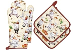 ‎ARQUIEL Arquiel Ofenhandschuh und Topflappen 4er Set, 100% Baumwolle Kochhandschuhe, Hitzebeständiger Küchenhandschuh Zum Kochen Backen Grillen Geschenk, Koch
