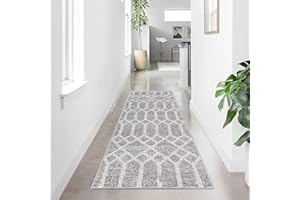 Tinyboy-hbq Carpet Runners for Hallways Non Slip Washable Runner Rugs Long Soft Kitchen runner Grey Hallway Hall Runners for Bedroom Hallways Living Room Kitchen (Boho Grey, 60 x 180 cm)