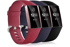 Dirrelo 3 Pack Compatible con Fitbit Charge 3 Correa/Fitbit Charge 4 Correa/Charge 3 SE Correa para Mujeres Hombres, Pulsera Deportiva de Repuesto Ajustable de Silicona Suave