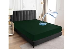 Sufdari Protector de colchón impermeable, 90 x 200 cm, sábana bajera ajustable, transpirable, impermeable, protección contra la humedad, color verde