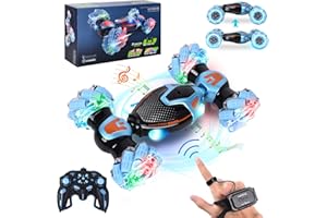 Hereneer Coches Teledirigidos para Niños, Coche de Control Remoto por Gestos, 1:16 4WD 360° Drift RC Stunt Car 2.4Ghz, con Luces y Música, Extreme Crosslander Luminoso Regalos para Niños Adulto