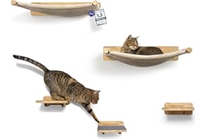 WOOWOOD® Mur d’Escalade pour Chat avec 2X escaliers muraux [Bois Massif] | Arbre Mural | Hamac Mural | Meubles pour Animaux | Mur à griffer | Set Mural 5 pièces