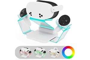 RCGEEK HiBloks VR Stand with LED Light for Oculus Quest 2, Display Holder with Charger for Headest Display & Controller Mount Station for Ques 2/Quest/Rift-s/HTC Vive/Cosmos/Dream 3 /Vavle lndex