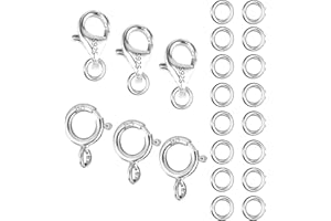 ‎ALEXCRAFT Sterling Silber 925 Kettenverschluss Schmuckverschluss, 26 Stück Halskette Verbinder Armband Verschluss Biegeringe 5mm Schmuckringel Karabinerverschluss Federschnalle Zubehör zum Schmuckherstellung
