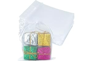 GCQQ 50pcs White Organza Bags, Organza Favour Bags with Drawer String, Medium Organza Bags for Wedding Bags Organza, Organza Gift Bags, Organza Jewellery Pouches(13x18cm)