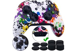 9CDeer 1 Morceau de Transfert Personnalisée Silicone Couverture Peau Manche Cas Case +8 Thumb Grips Manette Xbox One/S/X Graffiti éclaboussant Compatible avec Adaptateur de Casque Stéréo Officiel