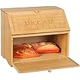 HOMEKOKO Vintage Double Layer Large Bread Box for Kitchen Counter, Retro Design Wooden Large Capacity Bread Storage Bin (Natural Bamboo)