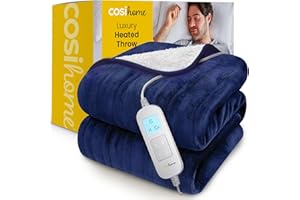 Cosi Home Manta Electrica Grande 180 x 130cm 10 Niveles de Calor, Forro polar y Sherpa lavables en lavadora,Control Digital, Temporizador 10h – Manta sofa. Azul Marino