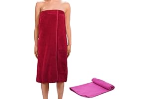 valuents® Saunakilt für Damen aus Baumwolle – Sauna Kilt für Frauen in beerenrot – one Size Saunahandtuch mit Klettverschluss 80x130cm +Plus: Handtuch