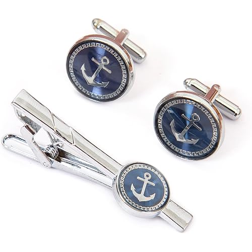 To The Nines Men\'s Anchor Design Tie Pin and Cufflinks