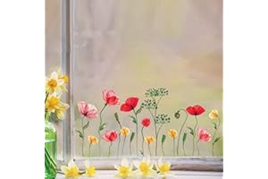 ANHUIB Blumen Fensteraufkleber,Frühling Deko Fenster Aufkleber,Fensterbilder Frühling Selbstklebend,Blumen Wandtattoo,Bunt Frühling Sticker,Blumen Fenstersticker Schlafzimmer Mädchenzimmer Dekoration