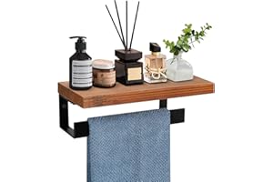 Winmien Hand Towel Holder/Towel Ring with Wooden Shelf, Premium Metal Hand Towel Rack, Hand Towel Hanger for Bathroom, Bath Accessories Wall Mounted (Matte Black, 9 Inch)