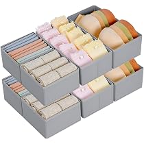Lifewit Set di 8 Divisori per Cassetti Intima, Organizer Armadio, Separatori Pieghevoli in Tessuto per Cassetti e Scatole per Conservare Lingerie, Reggiseni, Mutande, 30 cm Lungo, Kaki