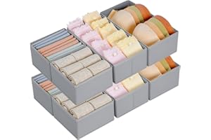 DIMJ Organisateur de Tiroirs De Rangement - Séparateurs de Tiroir Non Tissés, Boîte Organisateur Dressing Rangement Gain de Place Pour Chaussettes, Sous-VêTements, Cravates, 8 Pièces Gris
