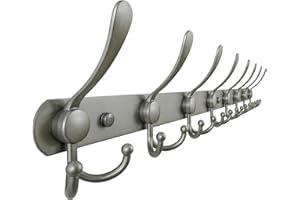 Dseap Coat Rack Wall Mount - 74cm Long 8-Tri-Hooks Heavy Duty Coat Hanger Rail Wall Hooks for Hanging Coats Hats Clothing Clothes Purse Mudroom Entryway, Gray