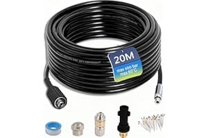 GEKUFA Tuyau Déboucheur Canalisation 20 m, 400 bar 60 °C, Accessoire de Nettoyeur Haute Pression Compatible avec Kärcher K2 K3 K4 K5 K6 K7, avec Adaptateur et Buses Rigides + Rotatives