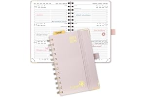 POPRUN Mały Kalendarz 2024 2025 A6 Tygodniowy Książkowy 16 x 10,5 cm, 17 Miesięcy od Sierp 2024 r. do Grud 2025 r, Plastikowa linijka, Papier z Certyfikatem FSC® 80 GSM - Jasnoróżowy
