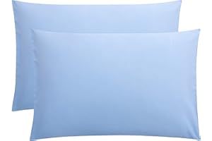 FLXXIE 2 Pack 100% Brushed 1800 Microfiber Plain Queen Pillowcases, Wrinkle and Stain Resistant, Soft and Cozy Envelope Closure Bed Pillow Cases, Pale Blue, 50x75 cm