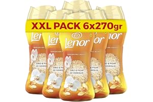Lenor Profumatore Bucato Perle Profumate Lavatrice,Oro e Fiori Di Vaniglia, Maxi Formato 6 x 270g, Intensificatore Di Profumo