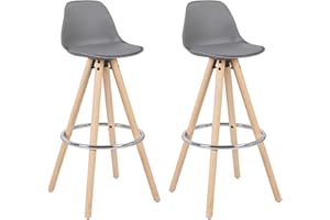 WOLTU Bar Stools Set of 2 pcs Barstools Grey Breakfast Kitchen Counter Bar Chairs Wood Leg in Nature