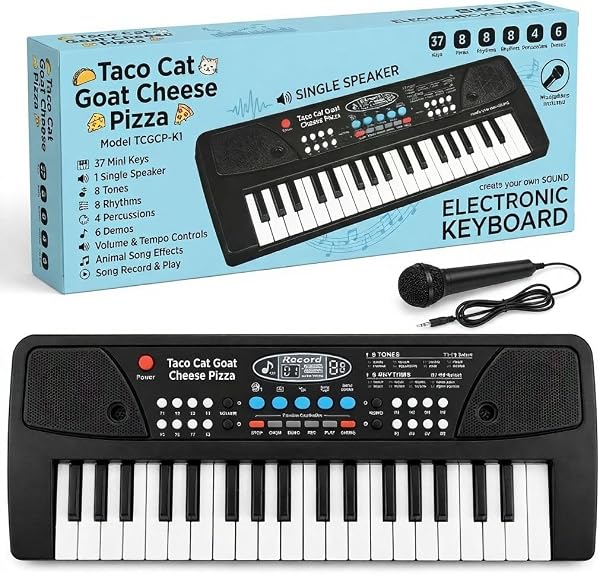 Kids Piano Keyboard with Mic 37 Keys 8 Rhythms 8 Tones 6 Demos Portable Electronic Keyboard Toy Beginners Educational Songs Recording Musical Toys 2 3 4 5 Years