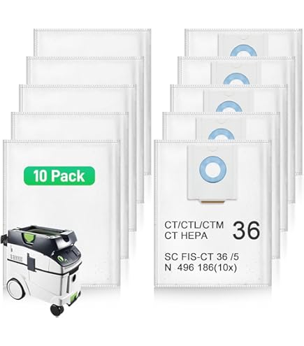 Lot De 10 Sacs D'aspirateur Vhbw – Compatibles Festo Festool 492392, 496187, FIS-CT 26/5