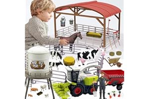 Hyrenee Fattoria Animali Giocattoli Mietitrebbia Trattore con rimorchio Stalla per cavalli Toni di cereali Animali Cavallo Mucca Fattoria Figure Recinzione Set da Gioco per Bambini Ragazzi Ragazzi