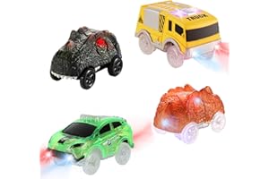 SAVE UNICORN Replacement Cars for Magic Glow in the Dark Tracks - Racing Car Accessories with Flashing LED Lights, Compatible with Most Tracks for Kids Boys and Girls (4 Pack)