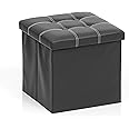 Livzing Foldable Organizer Ottoman with Lid - Multi-Functional Collapsible Footrest Stool Storage Box- Flip-Top Ottoman-Faux Leather Cube Storage Ottoman Stool for Living Room-Black
