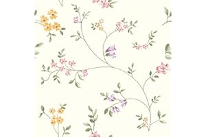 CHDITB Multicolor Blumen Tapete,Blumentapete Selbstklebend,Tapete für Mädchen Schlafzimmer (44 x 300 cm) Wildblumen Tapete,wasserdichte Grünblatt Tapete,Wandsticker für Wohnzimmer Küche