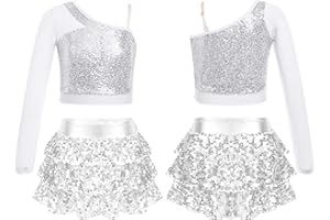 iEFiEL Girls Crop Top with Tutu Skirt Two-Pieces Ballet Dance Dress Jazz Latin Performance Costume Modern Dancewear