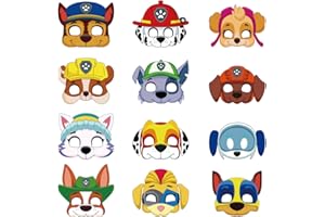 Siphus Maschere Bambini Feste, 12 Pezzi Mascherine Carnevale, Patrol Cani Masks di Carta con Cavo Elastico, Gadget Compleanno Bambini, Maschere Animali per Halloween, Cosplay Party