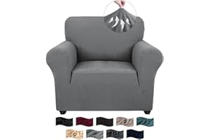 CYCMACO Funda Sofa 1 Plaza Ajustable, Fundas para Sillones Elastica Antideslizante Antimanchas, Universales Couch Cover con Reposabrazos, Lavables, Gris Claro