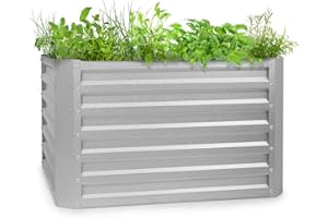 blumfeldt High Grow Straight - Macetero, Protección contra óxido, Acero galvanizado de 0,6 mm (Ø), 4 Barras de protección, Resistencia Intemperie, Volúmen de 600 L, 100 x 60 x 100 cm, Plateado
