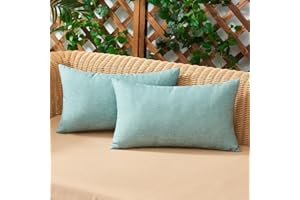 Woaboy 2 pezzi Federe per Cuscini in Lino Impermeabile Aria aperta Divano Confortevole Moderno Morbido Durevole Cerniera Invisibile per Cortile Giardino Soggiorno Balcone 30X50 CM Ciano