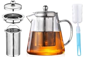 Théière en verre avec infuseur [Style de mise à niveau] Théière en verre résistant à la chaleur avec infuseur amovible, Théière en verre borosilicate transparent pour thé en vrac 1300ML