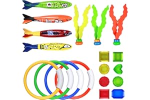 Cozlly 19PCS Diving Toys Set, Swimming Pool Toys for Kids, Underwater Diving Pool Toys Kit, Diving Rings, Diving Torpedo, Gemstones, Diving Ball Streamers, Underwater Diving Game Pool Training Toys