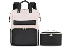 BERTASCHE Lunch Backpack for Women, 15.6 Inch Laptop Backpack with Insulated Cooler Lunch Box, Work Bag for Teacher Nurse Travel College Picnic, Black-Beige