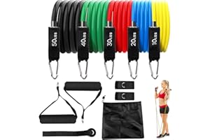 Lectorias 5 Gomas Elásticas Musculacion 150lbs, Bandas Elasticas Fitness, 2 Correas de Tobillo, 2 Asas, 1 Ancla de Puerta y 1 Bolsa de Almacenamiento para Gimnasio en Casa y Ejercicio en Casa