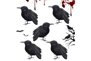 MaibaoteMbt Decoración Halloween Cuervo, Negro Cuervos de Halloween, Cuervo Negra Decoración, Cuervos de Halloween Prop, Cuervo de Aspecto Realista, Cuervos de Halloween Decoraciones (5pcs)