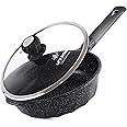 LIFE SMILE Deep Frying Pan With Lid - Multi Layer Granite Coating Non Stick Saute Pan | Stay Cool Handle With Hanging Loop | Oven Safe (Black, 28 CM(4.2 Liter,Induction))