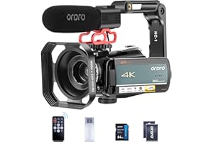 ORDRO Caméra vidéo 4K avec zoom optique 1080p 60 fps Vlog Camera 12X objectif optique 3,1" IPS écran tactile WiFi appareil photo numérique avec micro et carte SD 32 Go