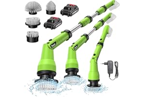 UAOAII Spazzola elettrica per la pulizia con 2 * 2Ah Battery, spazzola per la pulizia della doccia a 1000 giri al minuto con 4 testine intercambiabili, lavapavimenti a batteria con impugnatura