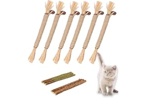 GIAPINST 6 Erba Gatta Secca Per Gatti, 6 Bastoncini di Erba Gatta, Giocattolo Catnip per Gatti Interattivo, Bastone da Masticare per la Cura Dentale, Eliminare Alitosi e Tartaro