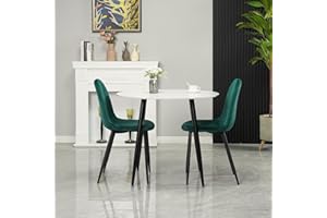 HomJoy Dining Table and Chairs Set 2 Modern 80cm Round Sintered Stone Marble Kitchen Table and Green Velvet Padded Chairs,Sturdy Metal Legs, for Home Office Living Room Restaurant Pub (80cm+green)