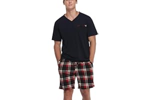 Vlazom Męska piżama zestaw z długim rękawem miękka piżama piżama top i spodnie w kratkę S-XXL