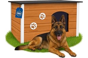 Outentin Hundehütte Outdoor Winterfest - Hundehaus für Große Hund - Isoliert und Wetterfest - Hunde Haus für Draußen mit zum Öffnen Flachdach - Stabile und Moderne Villa - 105 x 71 x 64cm -Eiche