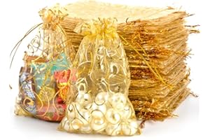 SXUUXB 100 Stück 15×20cm Organzasäckchen Gold Muste,Kleine Säckchen zum Befüllen, für Hochzeit Geschenktüten,Geburtstagstüten,Weihnachten Geschenkverpackung,Süßigkeiten Tüten