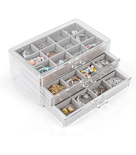 Scatola Portagioie In Acrilico Con 3 Cassetti - Organizzatore Per Gioielli Trasparente Con Velluto, Per Anelli, Collane E Orecchini - Foto 8